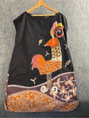 Black Mini Dress with Orange Bird Motif